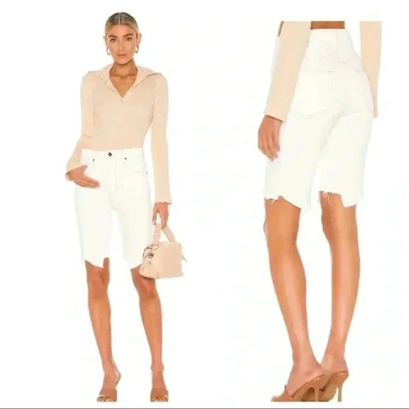 Frame La Vintage Bermuda long denim white shorts - Picture 1 of 13